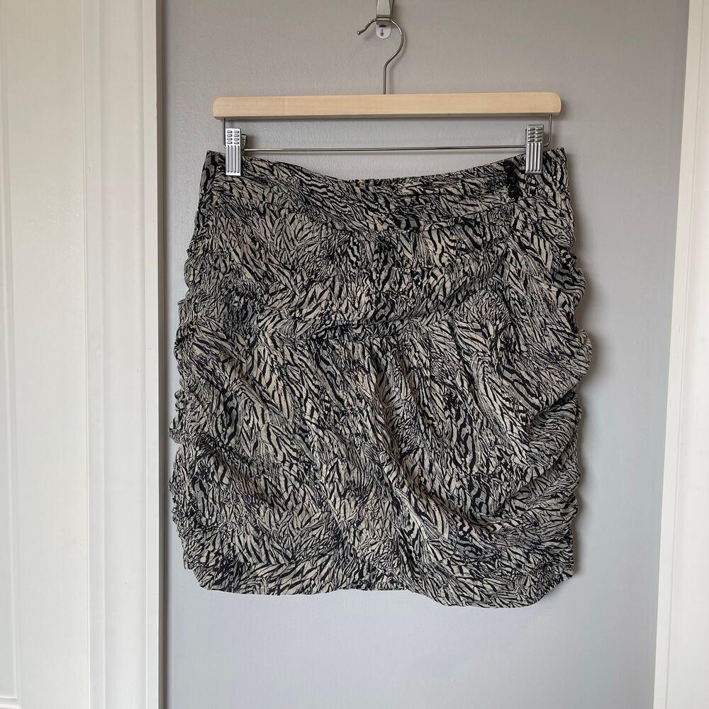 Leifsdottir Anthropologie Silk Blend Ruched Mini Skirt Black Cream sz 8